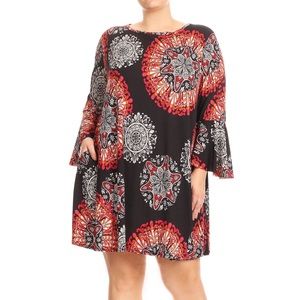 Red & Black Mandala Print Swing Dress